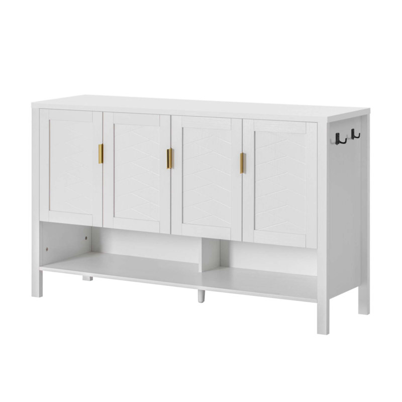 Buffet de rangement moderne avec 4 portes et tablettes réglables Rivelle, Blanc