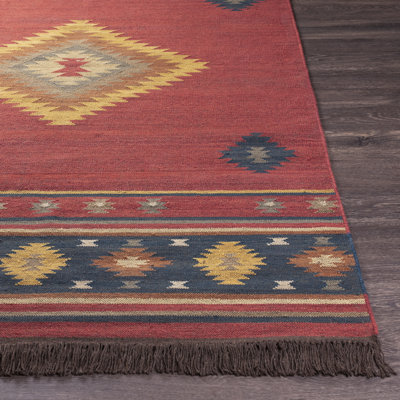 Mystica Handwoven Wool Dark Red/Navy/Wheat Rug