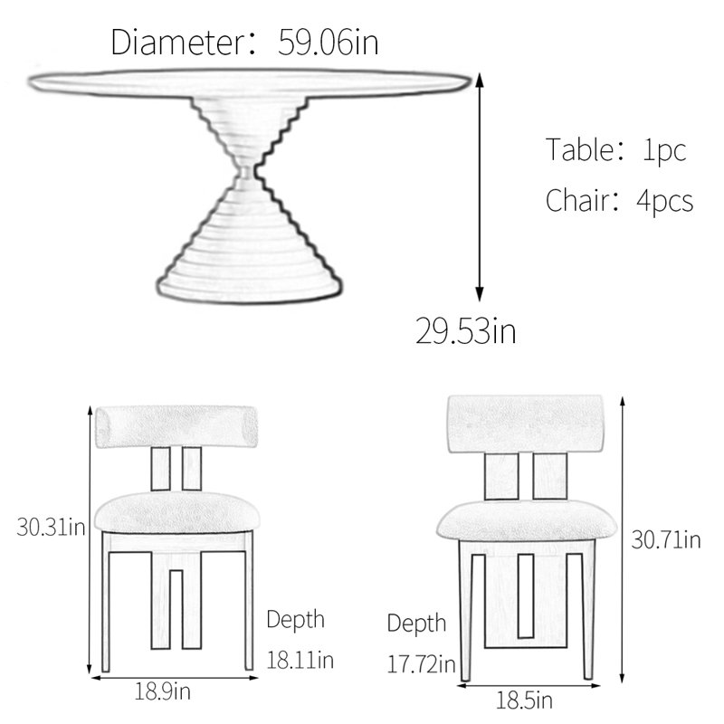 Table de salle à manger ronde unique, H 29,53 po x L 59,06 po x l 59,06 po