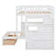 Lit superposé double au-dessus de simple avec bureau, tiroirs et tablettes, blanc