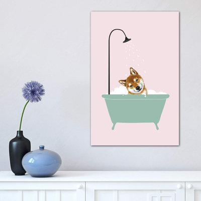 Shiba Inu Enjoying Bubble Bath 1 Piece Wrapped Canvas Wall Art