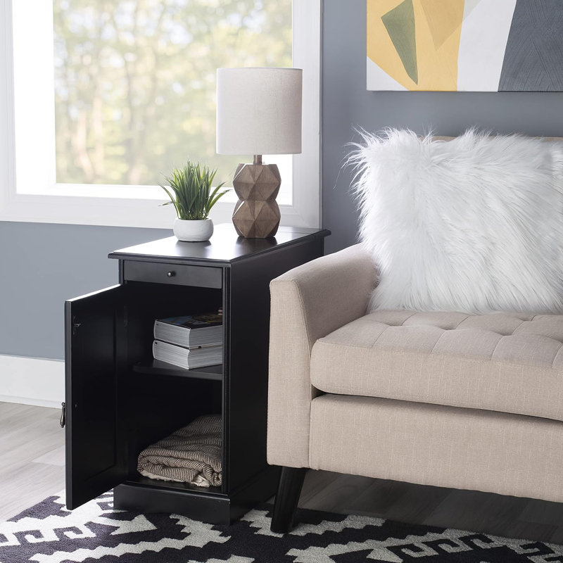 Modern Accent Table With Pull-Out Tray, Hidden Storage, And Coasters For Sofa Or Chair