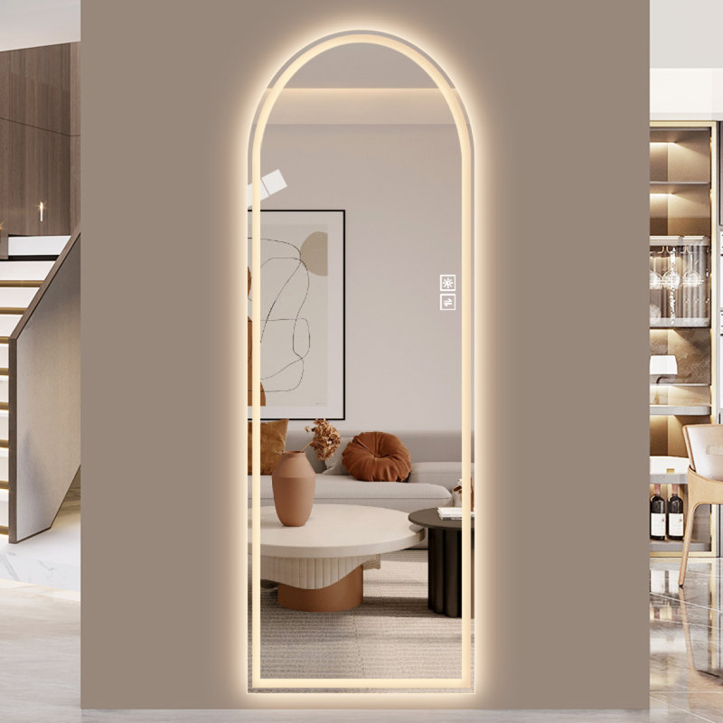 Miroir pleine longueur 65 po x 21 po à DEL arqué, à intensité variable, haute définition et antidéflagrant