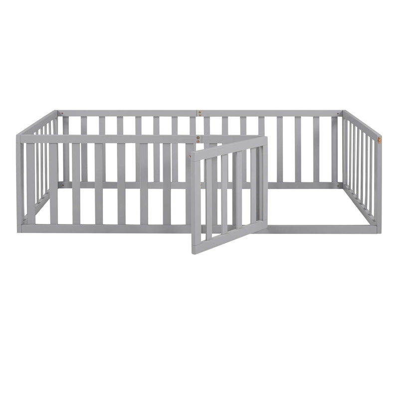 Structure de lit de jour en bois avec clôture, Gris, Simple