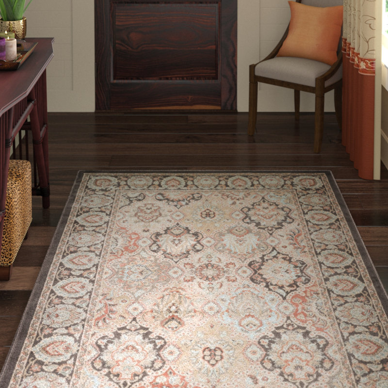 Tapis brun à motif oriental Pompey, Rond 5 pi 3 po