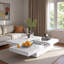 Table basse carrée en placage avec plateau coulissant et grand espace de rangement