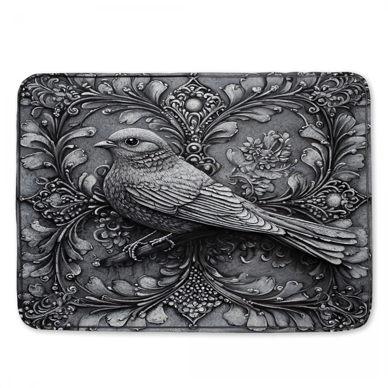 Tapis de bain oiseau, Simple - L 17 po x l 24 po, Oiseau gris