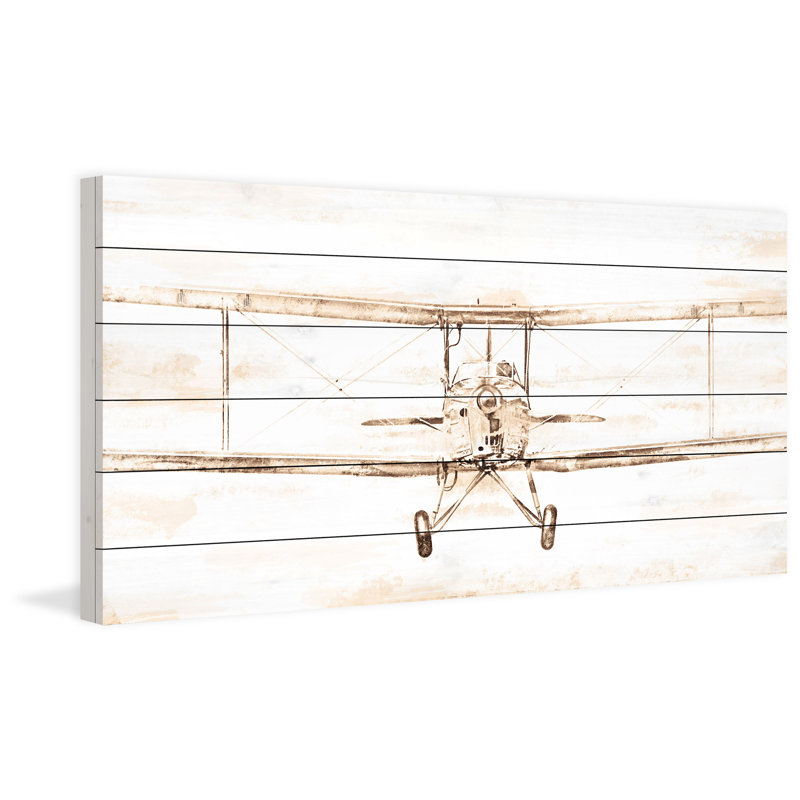 «Bi-Plane», reproduction d'art sur bois blanc, H 30 po x l 60 po x P 1,5 po