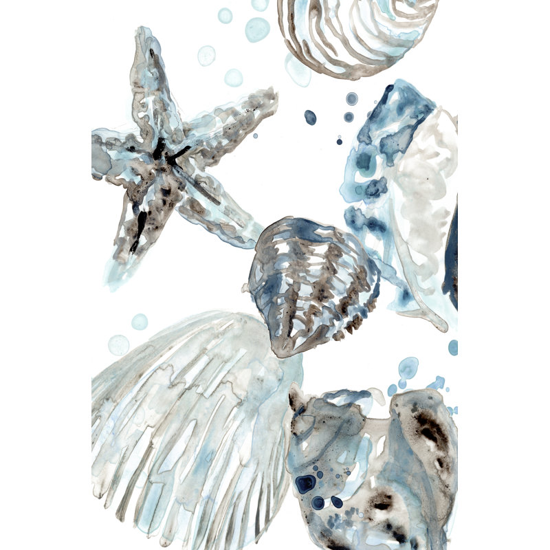 Cerulean Seashells II by June Erica Vess - Painting, 76cm H x 51cm W, Wrapped Canvas