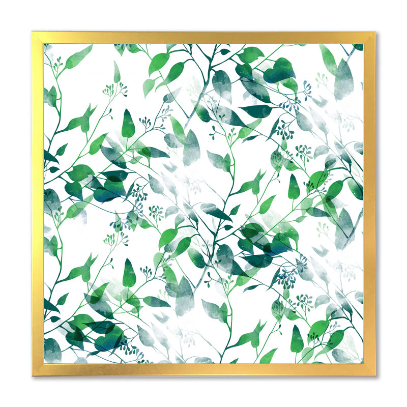 Silhouette de feuilles d'eucalyptus II - impression sur toile, Cadre doré, H 16 po x l 16 po