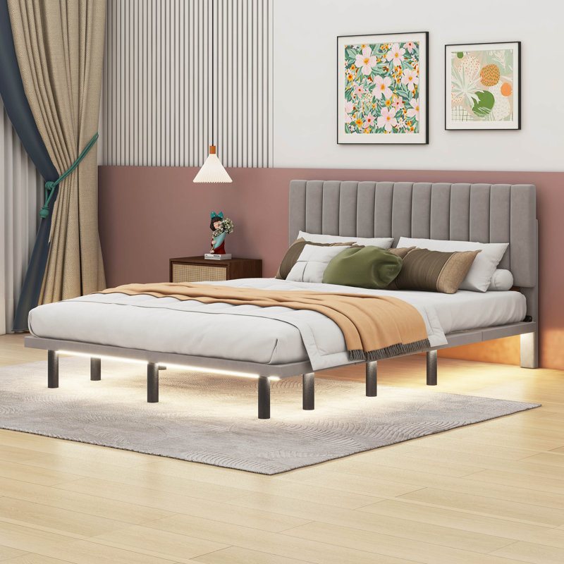 Queen Size Upholstered Bed, Gray