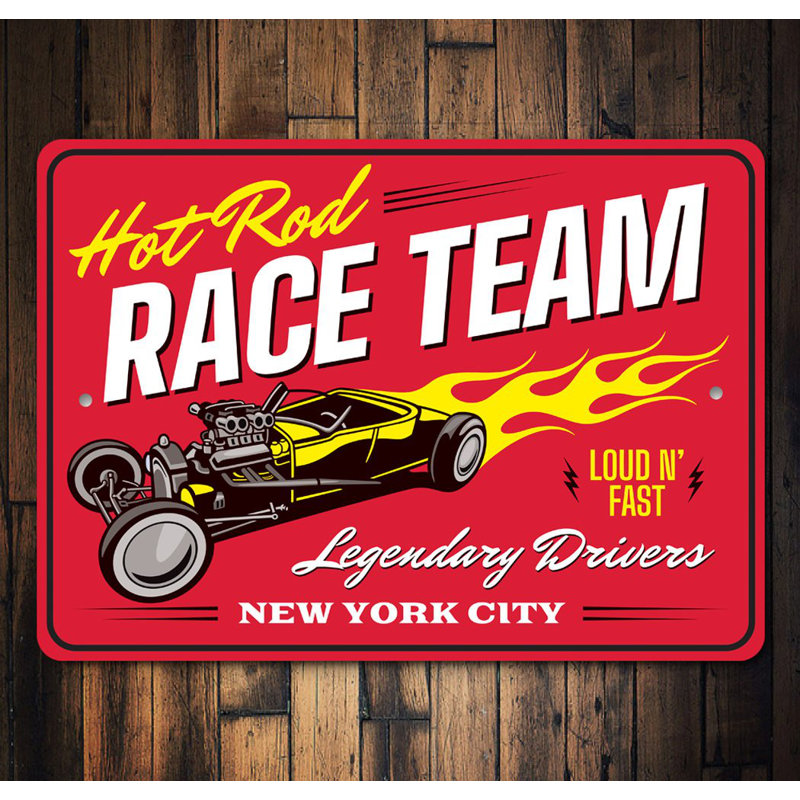 Enseigne en aluminium Hot Rod Race Team, H 12 po x l 18 po x P 0,06 po