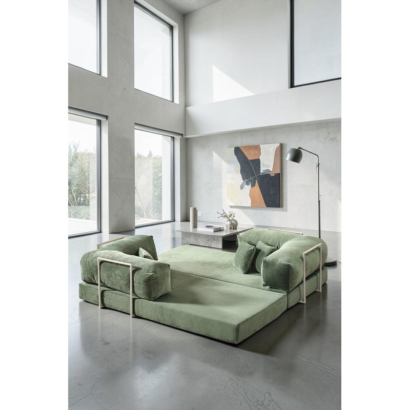 Canapé modulaire en L en velours vert, Vert