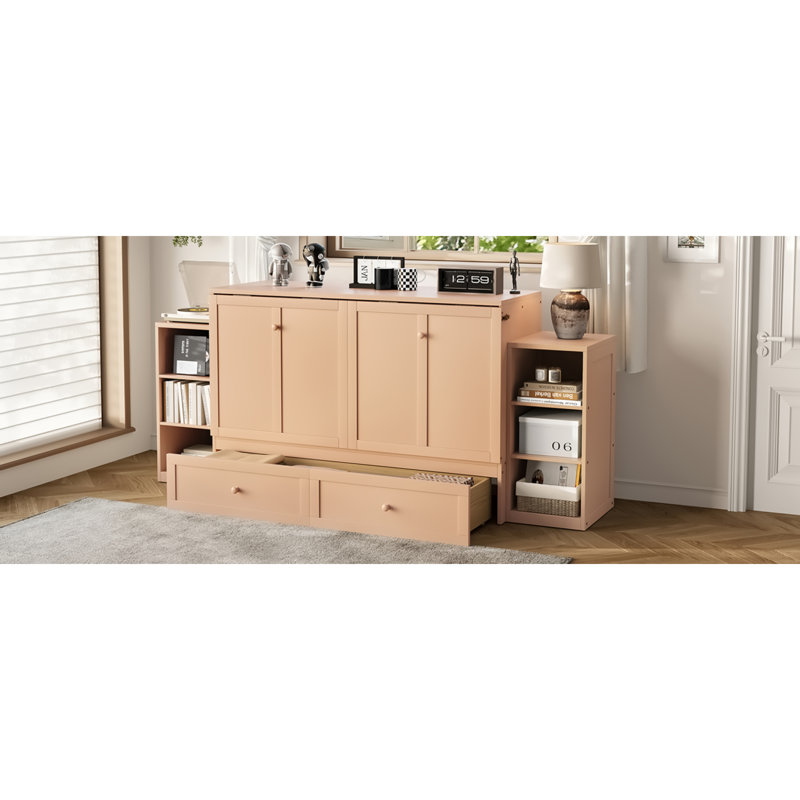 Grand lit escamotable en bois doré avec rangement pour les pièces compactes