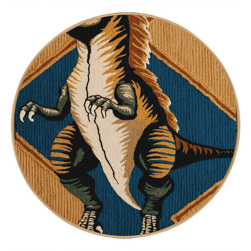 Tapis brun dinosaures lavable à la machine, Rond 3 pi