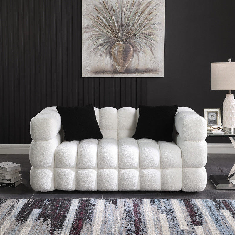 Canapé luxueux moelleux 2 places Boucle Upholstery, Blanc