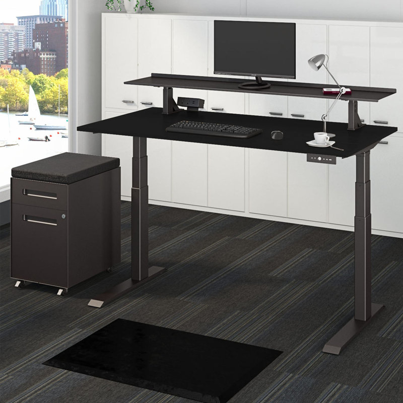Adjustable Metal Base Standing Desk, 60.6" H x 59" W x 29.5" D, Black