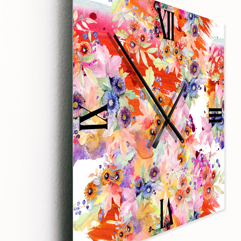 Horloge murale Vibrant Wild Spring Leaves and Wildflowers VI, Grand
