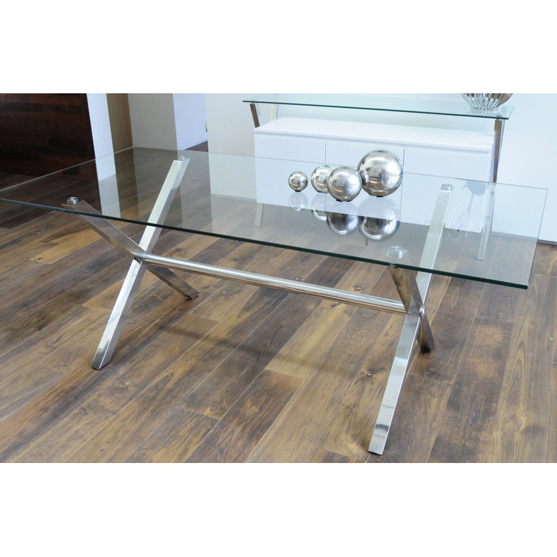 Beverly Glass Top Metal Base Dining Table