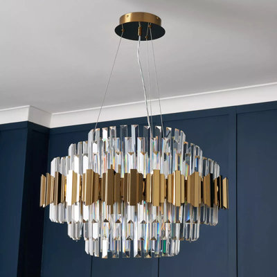 Aynath 16 - Modern Elegant Crystal Chandelier – K9 Gold Ceiling Light with Clear Jewel Droplets, Flush Mount E14 Bulbs for Dining Room, Bedroom, Living Room & Staircase