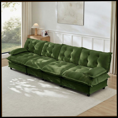 Canapé de 138 pouces à 4 places Cloud, canapé modulaire modulaire, canapé moderne à assise profonde pour le salon, coussin de siège confortable en treillis décoré, tissu chenille respirant, vert