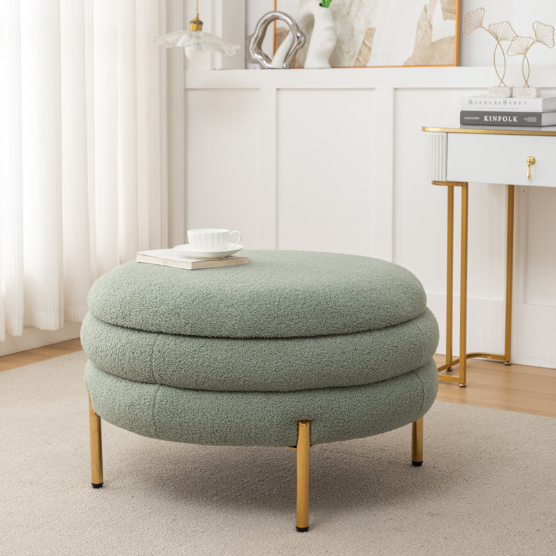 Repose-pieds rond avec rangement Lytham, Mélange de polyester vert