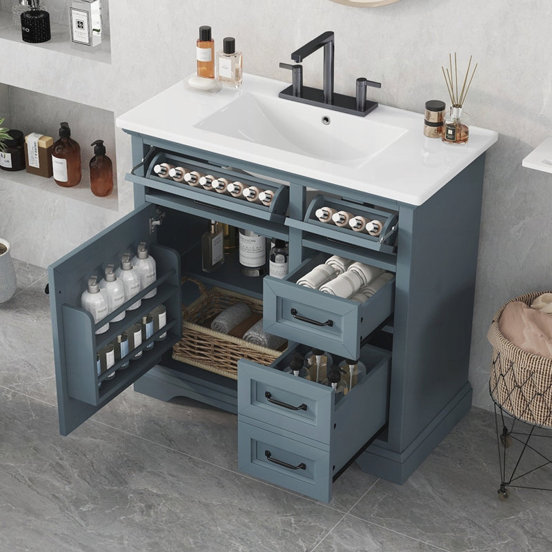Meuble-lavabo 36 po avec lavabo, Bleu gris