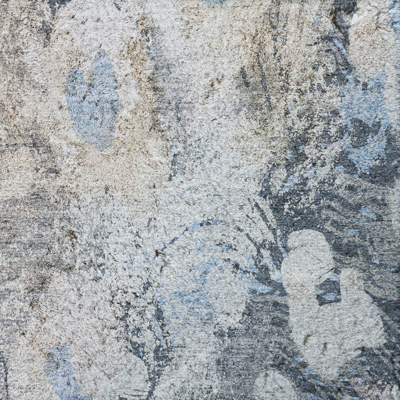 Tapis floral à poil long de qualité supérieure lavable à la machine ADS538, En jean, 8 pi x 10 pi