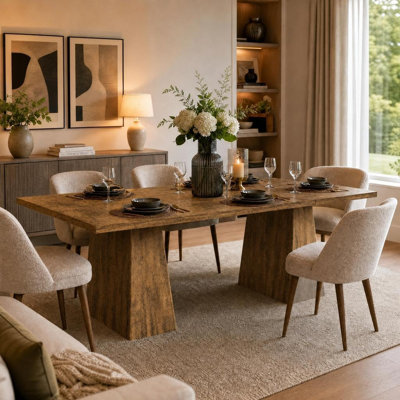 71" Rectangular Dining Table for 6-8 People - Modern Wooden Kitchen Table with Sturdy Heavy Duty Legs, Scratch Resistant Dining Room Furniture, Rustic Brown（Table Only)