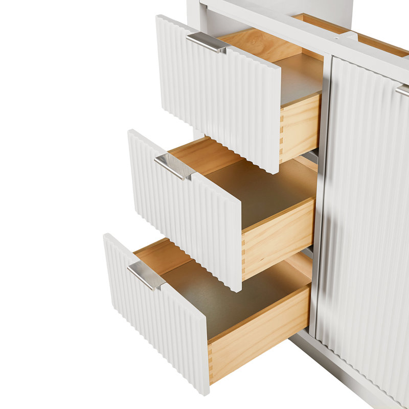 Base de meuble-lavabo simple 60 po en bois massif 60 po, Blanc chaud