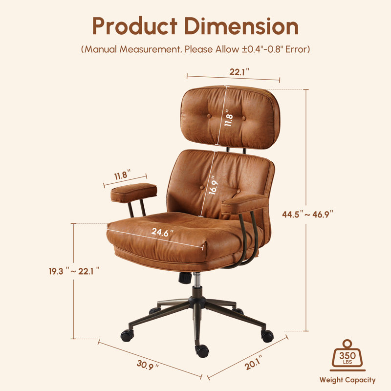 Fauteuil de direction rétro en similicuir avec hauteur réglable et pivot, Brown, Bronze