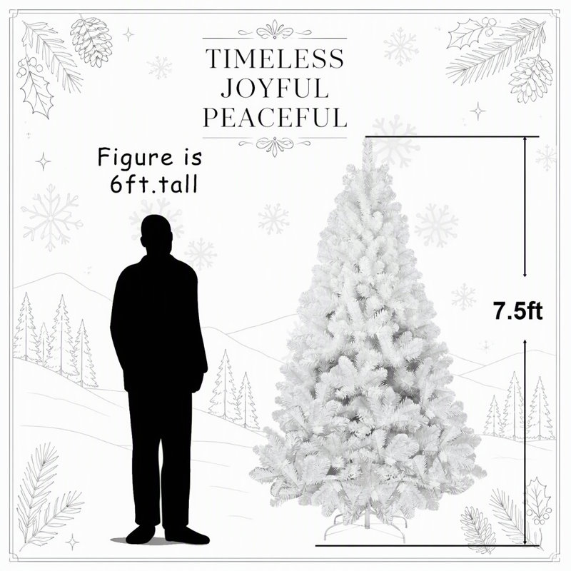 Sapin de Noël artificiel blanc de 2,74 mètres (9 pieds) avec branches en fil de fer à mémoire de forme et assemblage articulé pour décoration intérieure des fêtes