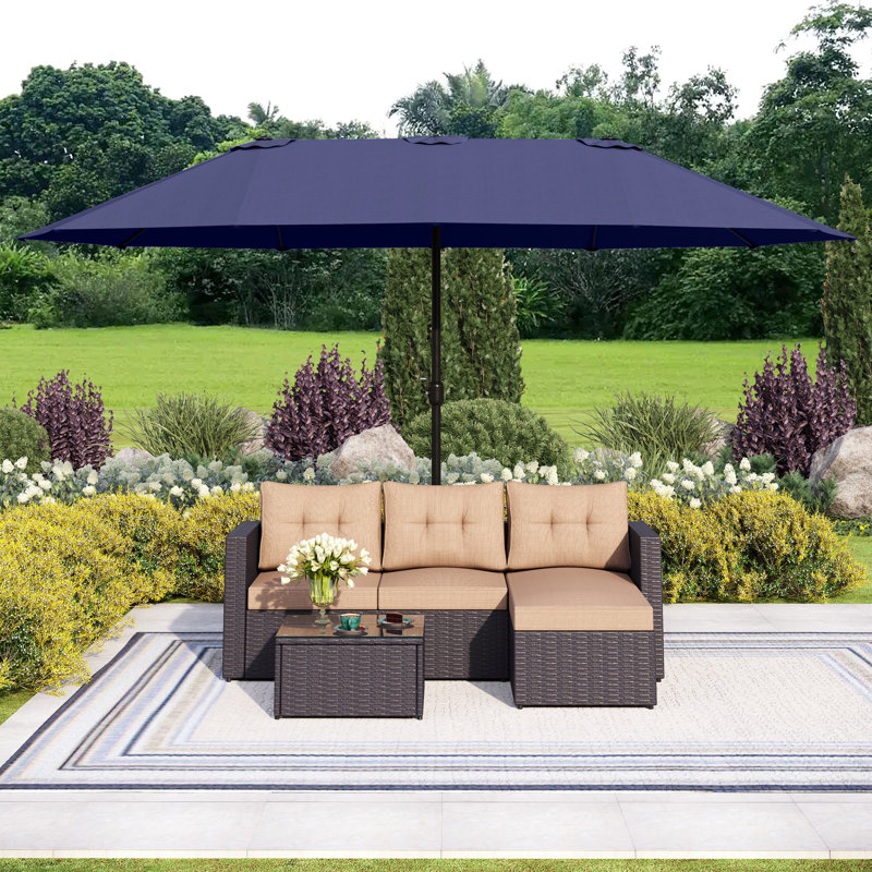 Ensemble de conversation modulaire 4 pièces avec coussins, Bleu marine, Beige