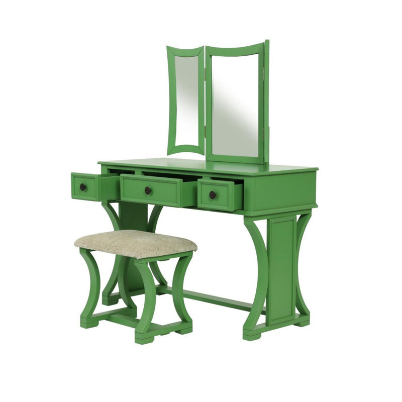 Ensemble de meuble-lavabo avec tabouret pliable unique, Vert antique