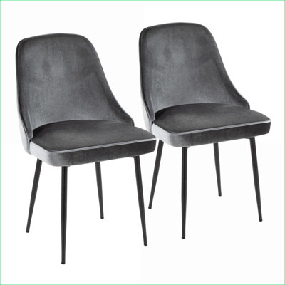 LumiSource Set of 2 Contemporary Dining Chairs for Adults, Brushed Silver Velvet, Black Metal Frame