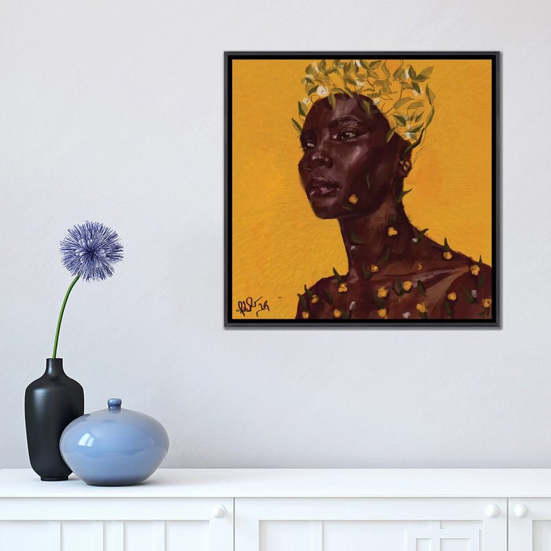 Sprout par Adekunle Adeleke-reproduction d’art, Pas de tapis, H 18 po x l 18 po x 1,5 po, Toile avec cadre noir patiné
