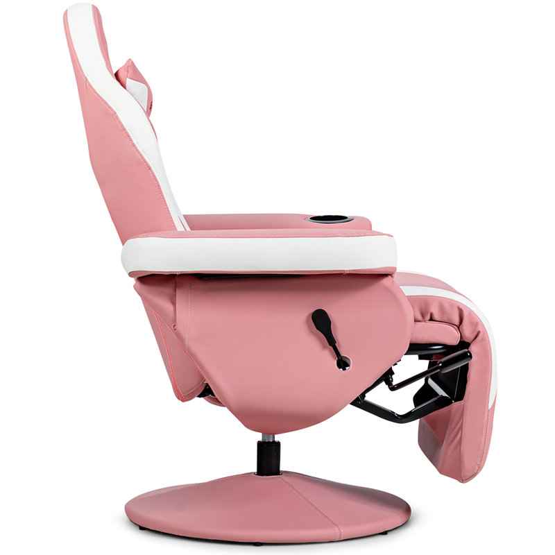 Pink and White PU Leather Reclining Gaming Chair with Footrest