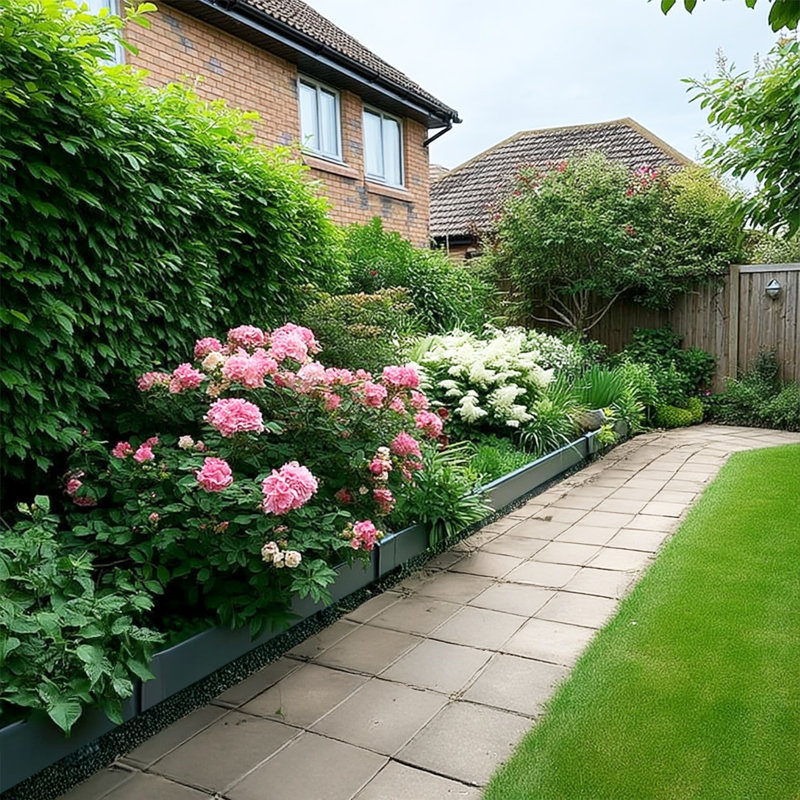 Metal Lawn Edging Garden Border With Pegs 15cm High - 5 Pieces, Grey