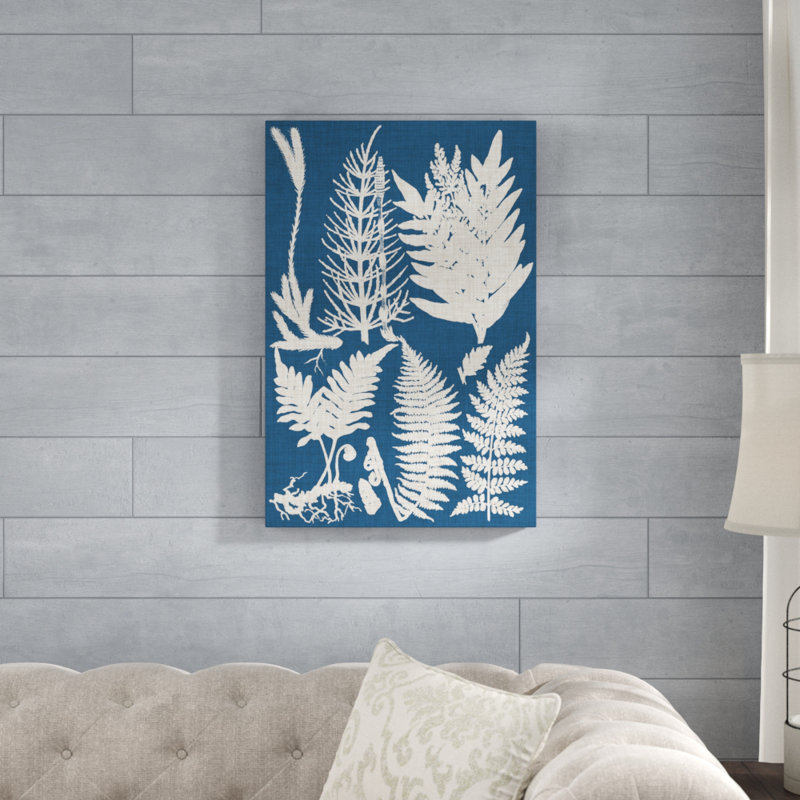 Linen & Blue Ferns II - Graphic Art Print, 76cm H x 51cm W, Wrapped Canvas