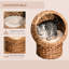 Lit surélevé pour chat avec coussin de courtepointe moelleux, panier rotatif, espace de détente intérieur, H 24 po, coussin confortable brun, aire de repos,