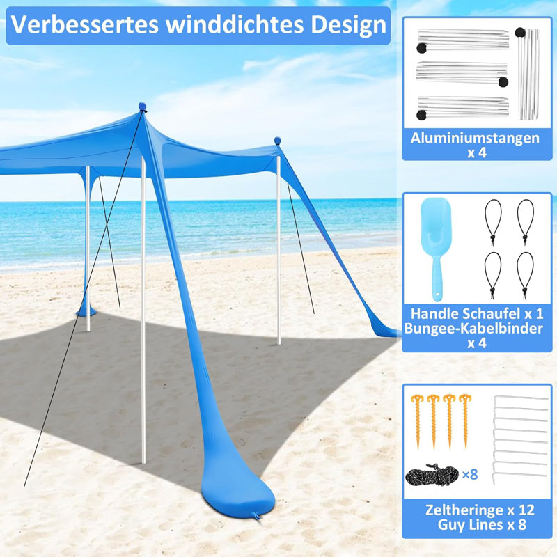 Beach Tent Canopy 10x10 Ft Beach Tents Sun Shelter 6-8 Person Beach Canopy Tent Sun Shade Easy Setup Pop Up Beach Shade Canopy Portable Beach Tent Upf 50+ Waterproof Windproof Beach Canopy