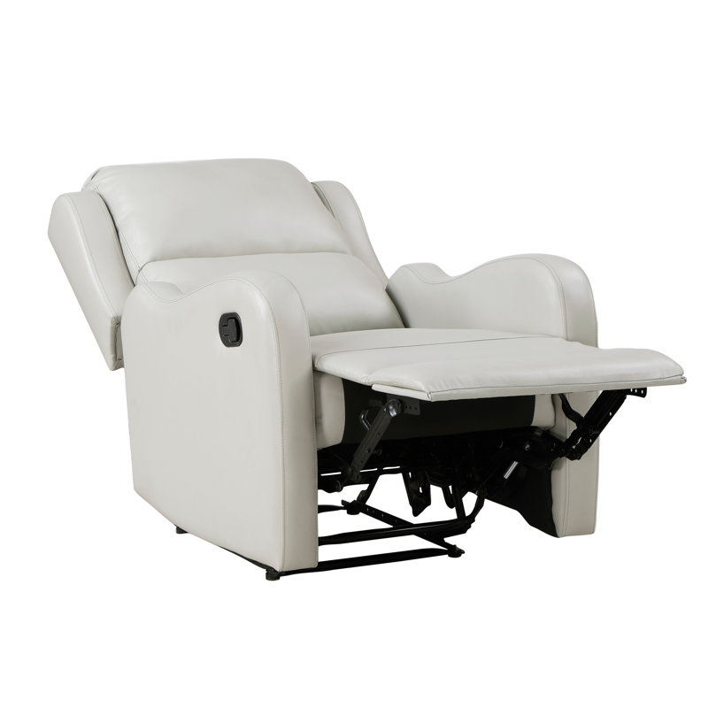Ammirato 38 Inch Manual Recliner Chair, Cushioned Faux Leather, Solid Wood, Taupe