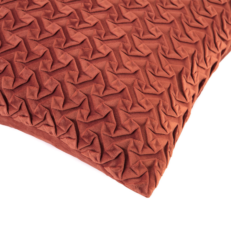 Housse de coussin décoratif en velours texturé Chanasya Origami, rouille