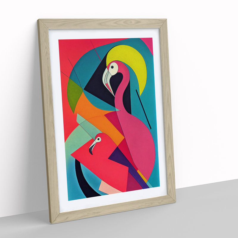 Flamingo in Abstract No.4 - Framed Print, 64cm H x 46cm W x 2cm D, Oak