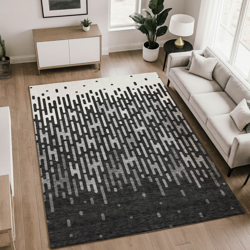Tapis abstrait lavable à la machine Premium, Black, 9' x 12'
