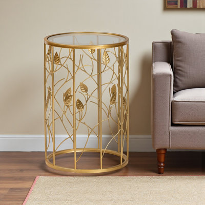 Ondine Metal & Glass Accent End Table with Brushed Gold Finish, 23.49'' H X 14.75'' W X 14.75'' D