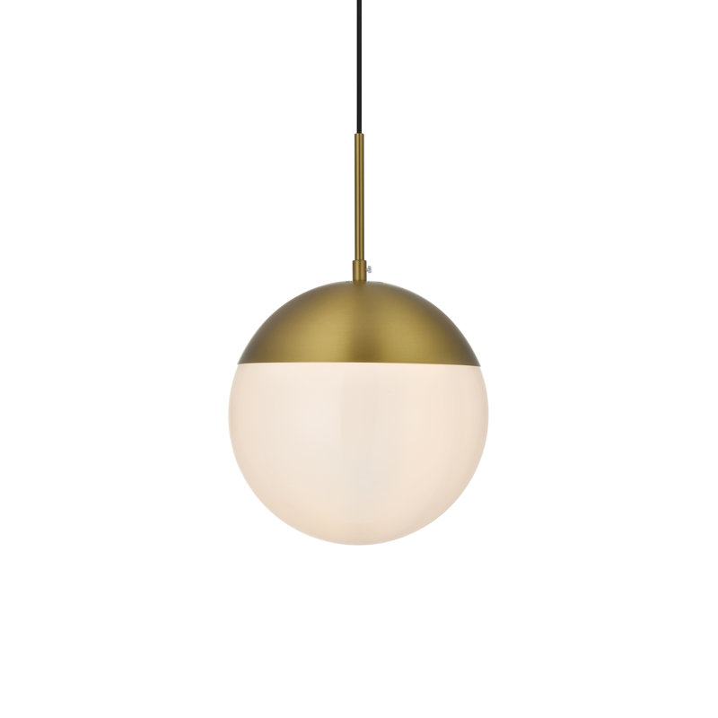 Luminaire suspendu simple à intensité variable 1 lumière Yearby Yearby, H 69 po x l 12 po x P 12 po, Blanc givré, Doré