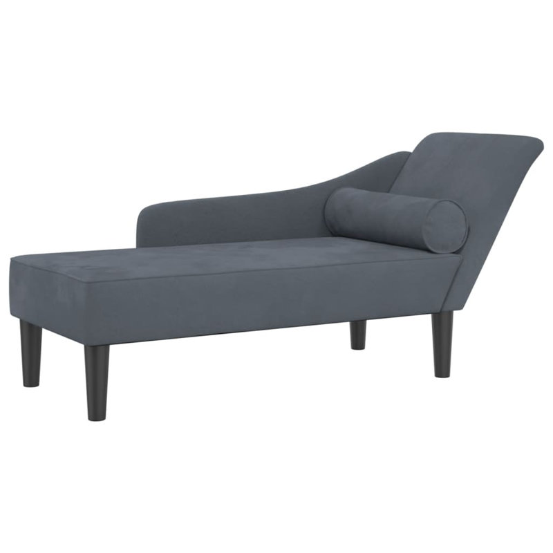  Chaise longue avec coussins en velours gris foncé, Gris foncé