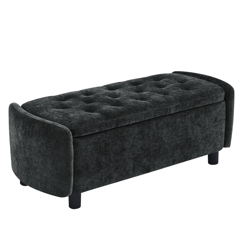 Banc de rangement capitonné 46,5 po Modern, Chenille noir