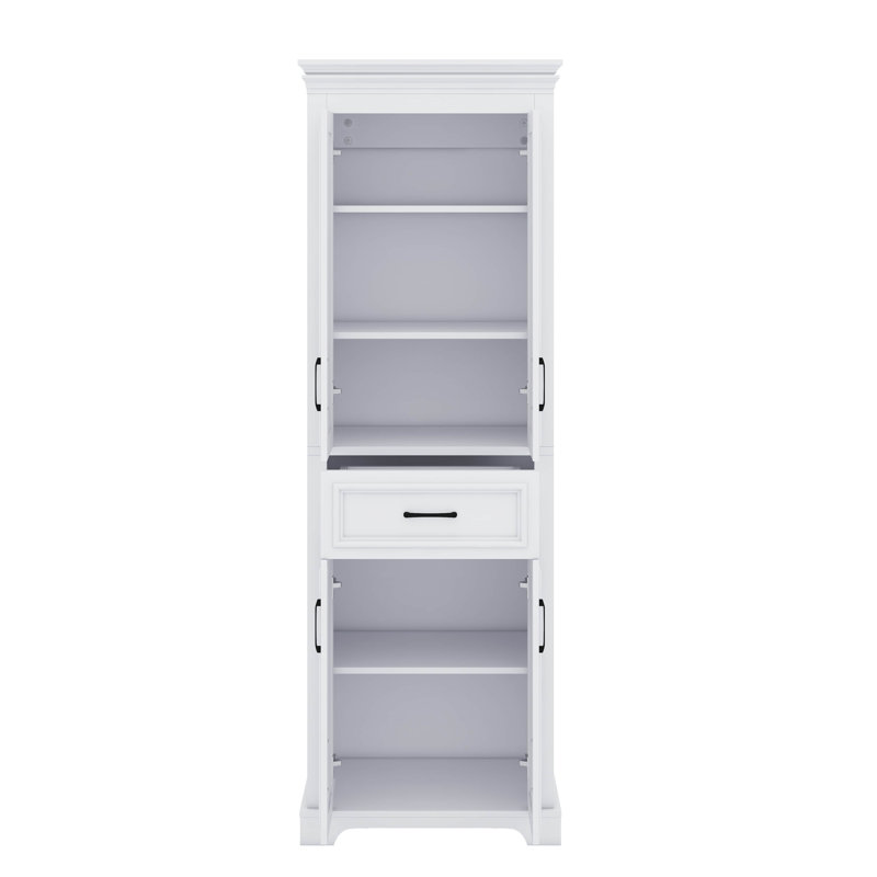 Armoire de rangement de 70,8 po de hauteur avec tablettes réglables, armoire de salle de bain moderne avec 4 portes et 1 tiroir, équipée de portes à charnières amortissantes